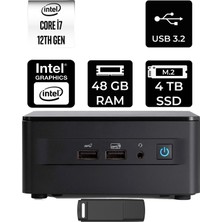 Asus Nuc 12 Pro Tall Intel Core I7-1260P 48GB Ram 4tb SSD Freedos RNUC12WSHI700002IP330 Mini Masaüstü Bilgisayar + Per4 USB Bellek
