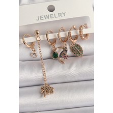 Lux Store Pirinç Gold Renk Sallantı Zirkon Taşlı Ağaç Figür Kadın Küpe Seti