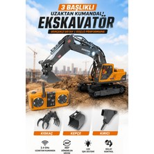 Toyaş 3 Başlıklı Uzaktan Kumandalı Şarjlı Ekskavatör Oyuncak Kepçe Kıskaç Matkap Işıklı Sesli Paletli Iş Makinesi