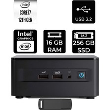 Asus Nuc 12 Pro Tall Intel Core I7-1260P 16GB Ram 256GB SSD Freedos RNUC12WSHI700002IP306 Mini Masaüstü Bilgisayar + Per4 USB Bellek