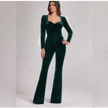 Nake Butik Kare Yaka Uzun Kollu Kadife Ispanyol Paça Tulum