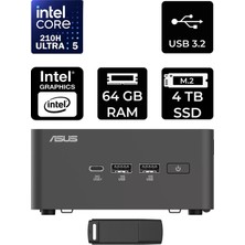 Asus Nuc 15 Pro Tall Intel Core 5-210H 64GB Ram 4tb SSD Freedos RNUC15CRHC500002P335 Mini Masaüstü Bilgisayar + Per4 USB Bellek