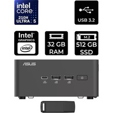 Asus Nuc 15 Pro Tall Intel Core 5-210H 32GB Ram 256GB SSD Freedos RNUC15CRHC500002P316 Mini Masaüstü Bilgisayar + Per4 USB Bellek