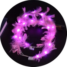 sbodurhome  LED Işıklı Rengarenk Yanan 3 Fonksiyonlu Otrişli Parti Tacı Pembe Renk 12X12 cm
