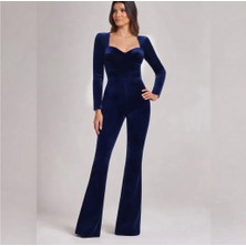Nake Butik Kare Yaka Uzun Kollu Kadife Ispanyol Paça Tulum