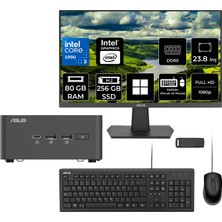 Asus Nuc 15 Pro Tall Intel Core 3-100U 80GB Ram 256GB SSD 23.8" Full Hd Monitör WIN11 Home RNUC15CRHI300002P586 Mini Masaüstü Bilgisayar + Per4 USB Bellek