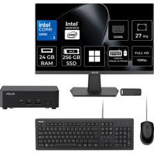 Asus NUC14 Pro Slim Kit Intel Core 3-100U 24GB Ram 256GB SSD 27" Full Hd Monitör WIN11 Home RNUC14RVKI300002IP761 Mini Masaüstü Bilgisayar + Per4 USB Bellek
