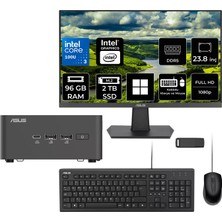 Asus Nuc 15 Pro Tall Intel Core 3-100U 96GB Ram 2tb SSD 23.8" Full Hd Monitör WIN11 Pro RNUC15CRHI300002P644 Mini Masaüstü Bilgisayar + Per4 USB Bellek