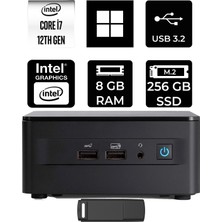Asus Nuc 12 Pro Tall Intel Core I7-1260P 8gb Ram 256GB SSD WIN11 Home RNUC12WSHI700002IP351 Mini Masaüstü Bilgisayar + Per4 USB Bellek
