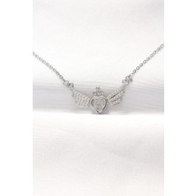 Lux Store 316L Çelik Silver Renk Zirkon Taşlı Kalpli Kanat Kolye