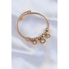 Lux Store 316L Çelik Gold Renk Zirkon Taşlı Model Charm Bileklik
