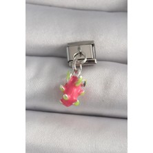 Lux Store 316L Çelik Gümüş Renk Sallantı Ejder Meyvesi Model Nomination Charm