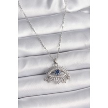 Lux Store 316L Çelik Gümüş Renk Zincir Zirkon Taşlı Göz Model Kadın Kolye