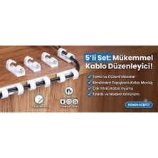 Plasfire 5'li Set Kendinden Yapışkanlı Kablo Düzenleyici Klips - Masa Üstü Kablo Tutucu