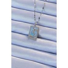 Lux Store 316L Çelik Zincir Gümüş Renk Mineli Tarot Kolye