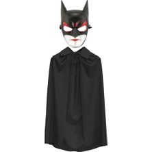 sbodurhome  Batman Maskesi Cat Woman ve Batman Pelerini 90 cm Siyah Renk Set