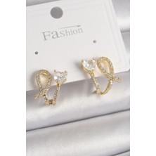 Lux Store Pirinç Gold Renk Düğüm Model Zirkon Taşlı Detay Kadın Küpe