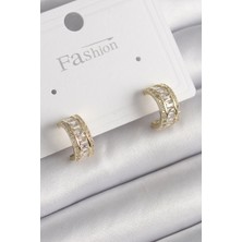 Lux Store Pirinç Gold Renk Zirkon Taşlı Halka Model Kadın Küpe