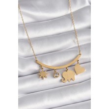 Lux Store 316L Çelik Gold Renk Fil Figür Zirkon Taş Detay Kadın Kolye