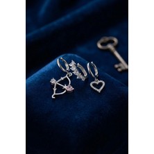 Lux Store 3 Lü Set Küpe Gümüş Renk Eros Yay Detaylı