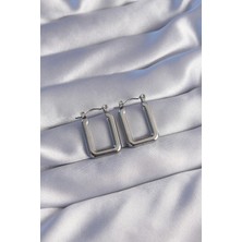 Lux Store 316L Çelik Gümüş Renk Dikdörtgen Model Küpe