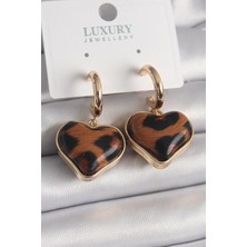 Lux Store Pirinç Gold Renk 3D Leopar Desen Model Kadın Küpe