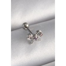 Lux Store 316L Çelik Gümüş Renk Zirkon Taşlı Kurdele Tragus Piercing