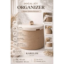 Karelim Home × × Large Çok Amaçlı Bohem Dekoratif Organizer Jüt İp Kapaklı Sepet 50 × 40, Hasır, 50 x 40