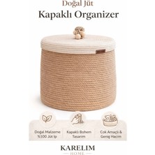 Karelim Home Bohem EV Tekstili Çok Amaçlı Dekoratif × -large Organizer Hasır Kapaklı Sepet 45 × 30