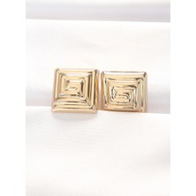 Lux Store Pirinç Gold Renk Kare Form Küpe