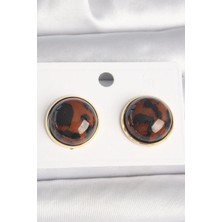 Lux Store Pirinç Gold Renk 3D Daire Leopar Model Kadın Küpe