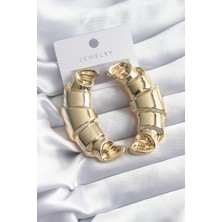 Lux Store Pirinç Gold Renk Kruvasan Model Kadın Küpe