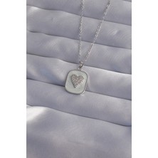 Lux Store 316L Çelik Zincir Mermer Desenli Gümüş Renk Zirkon Taşlı Model Kolye