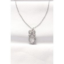 Lux Store 316L Çelik Silver Renk Zirkon Taşlı Kalpli Fiyonk Kolye