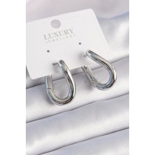 Lux Store Pirinç Gümüş Renk Halka Model Kadın Küpe
