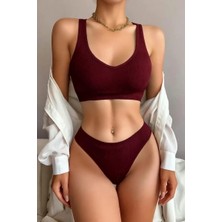 Lux Store Kadın Bordo Seamless Tanga Sütyen Takım – Modern, Konforlu Günlük Kombinlere Uygun