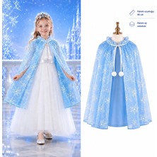 sbodurhome  Kar Tanesi Desenli Mavi Elsa Pelerini - Astarlı Frozen Pelerini 85 cm
