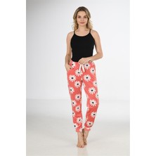Obje Kadın Gül Kurusu Papatya Desen Bant Paça Polar Pijama Altı