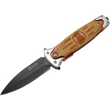 sbodurhome Fs 11031 Kahverengi Kamp Çakı 20CM- Police Işlemeli, Ahşap Sap, Kemerlikli, Cam Kırma Aparatl�