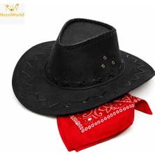 sbodurhome  Çocuk Kovboy Şapka Siyah &amp; Kırmızı Bandana Seti