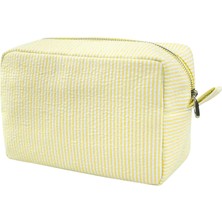 Belirtilmemiş Gfu Pink Seersucker Women Makeup Bag Zippered Closure Toiletry Pouch