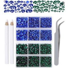 Belirtilmemiş Lpbeads 6000 Adet Zümrüt Safir Düzeltmesiz Yapay Elmas, 6 Farklı Ebatta, Yuvarlak Kristal Cam, D
