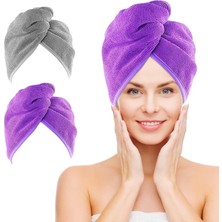Belirtilmemiş Nexcover Mikrofiber Saç Havlusu, 2'li Paket (Gri+Mor) 9.8" x 25.5" Saç Türbanları, Ultra Emici, Hız