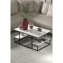 Reyo Falez Deluxe Raflı Orta Sehpa 60X90 cm Modern Dikdörtgen Orta Sehpa Beyaz