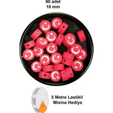 sbodurhome 90 Adet 10 mm Polimer Kil Fimo Boncuk Takı Bileklik + 5 Metre Lastikli Misina Hediye - Türk Bayra�