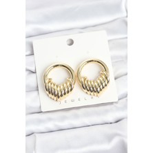 Bezos Pirinç Gold Renk Halka Sarmal Model Vintage Kadın Küpe