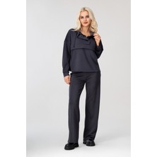 Bold & Young Kadın Antrasit Modal Kumaş Kapüşonlu Fermuarlı Sweatshirt