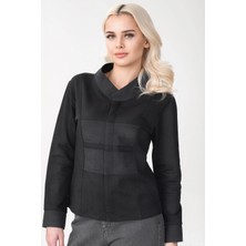 Bold & Young Kadın Pamuk Likralı Kumaş Ile Krınkıl Tekno Kumaş Kombinli Fermuarlı Sweatshirt Ceket Siyah