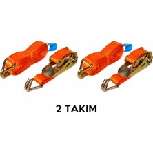 Spanzet Kancalı Mini Yük Gerdirme Kiti 4 Metre 800 kg Cırcırlı Bağlama Kayışı Kancalı - 2 Takım