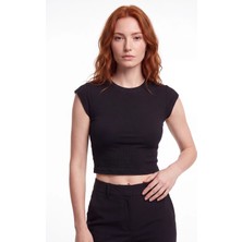 Cemo Basic Bisiklet Yaka Crop Tişört